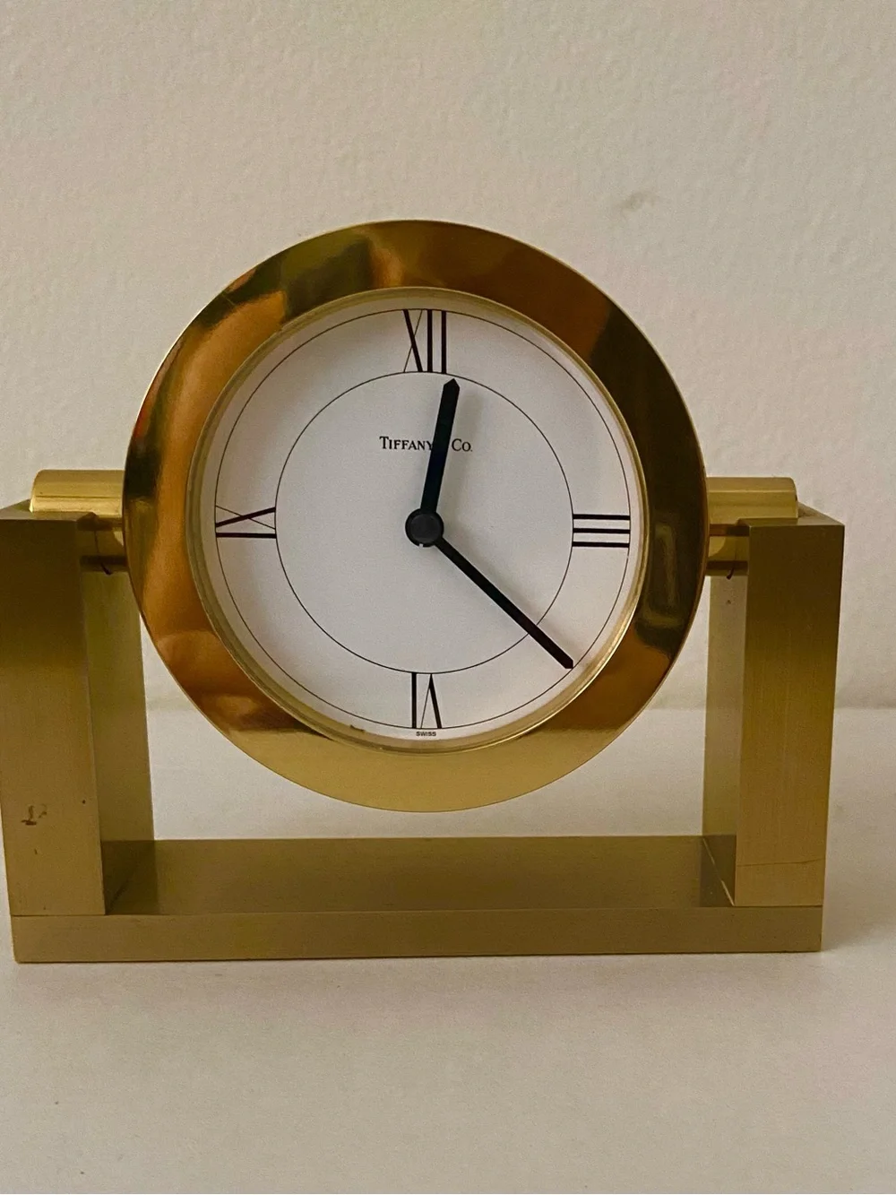 Vintage 1989 Tiffany & Co. Solid Brass Desk Clock - Gorgeous Patina. A Treasure.